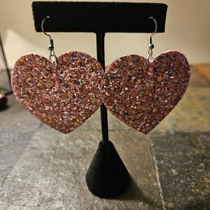 Valentine Heart Glittery Shimmering Dangle Earrings